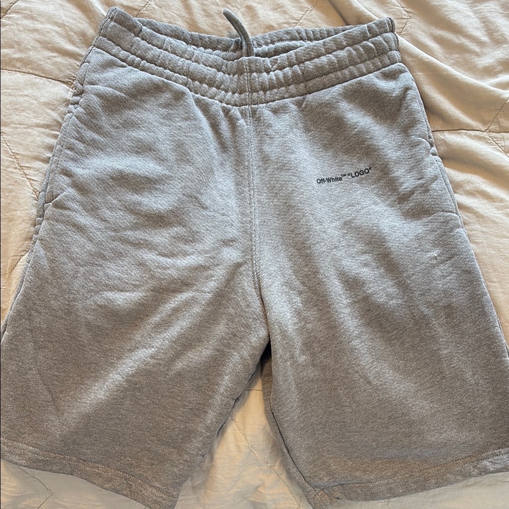 Off-White Gray Athletic Shorts Elastic Waistband